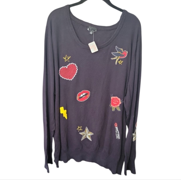 Torrid Black Embellished Patches Pullover Sweater Size 5X - Picture 4 of 4